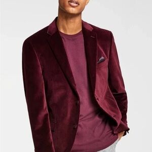Alfani Men's Slim-Fit Solid Velvet Sport Coat Blazer Burgundy 36 Reg